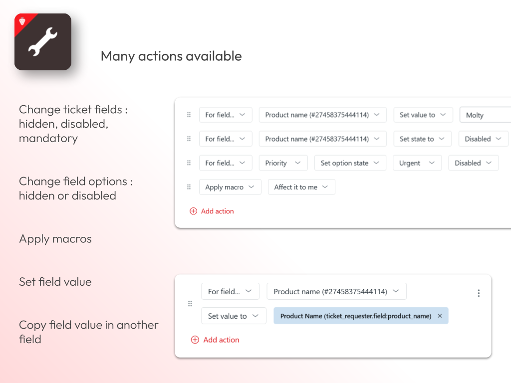 Fields Manager feature detail — Agent Productivity app on the Zendesk Marketplace